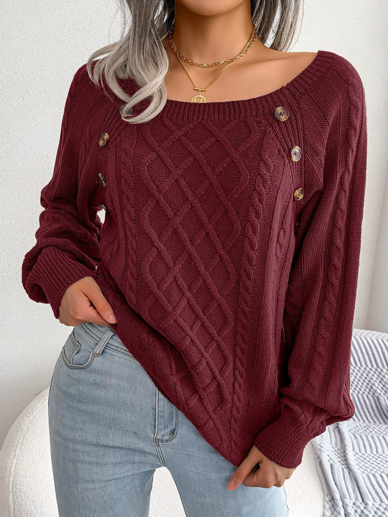 Maglia Donna Elegante con Bottoni Decorativi | Look Autunno-Inverno TIAMUSE