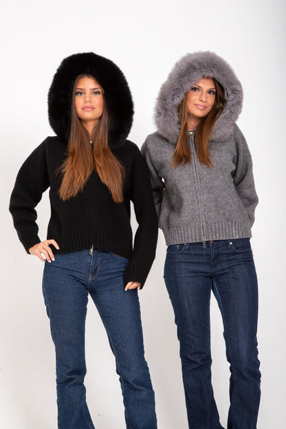 Maglia Giacca Autunnale con Collo in Pelliccia Naturale | Arianna TIAMUSE November