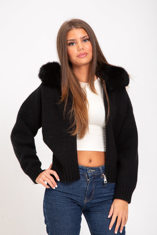 Maglia Giacca Autunnale con Collo in Pelliccia Naturale | Arianna TIAMUSE November