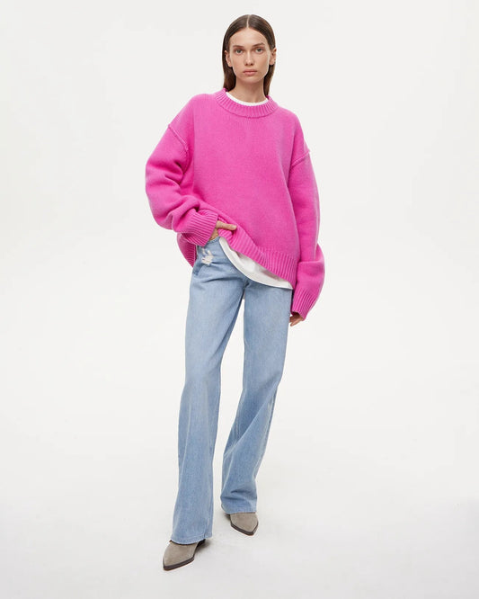 Maglione Casual da Donna Rosa Fucsia | Pullover Oversize per uno Stile Caldo e Accogliente in Autunno e Inverno TIAMUSE