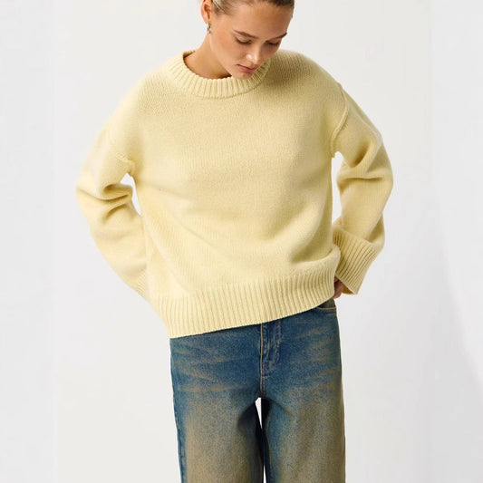 Maglione Donna Oversize Collo Rotondo Giallo Chiaro | Pullover Autunno Inverno Caldo TIAMUSE