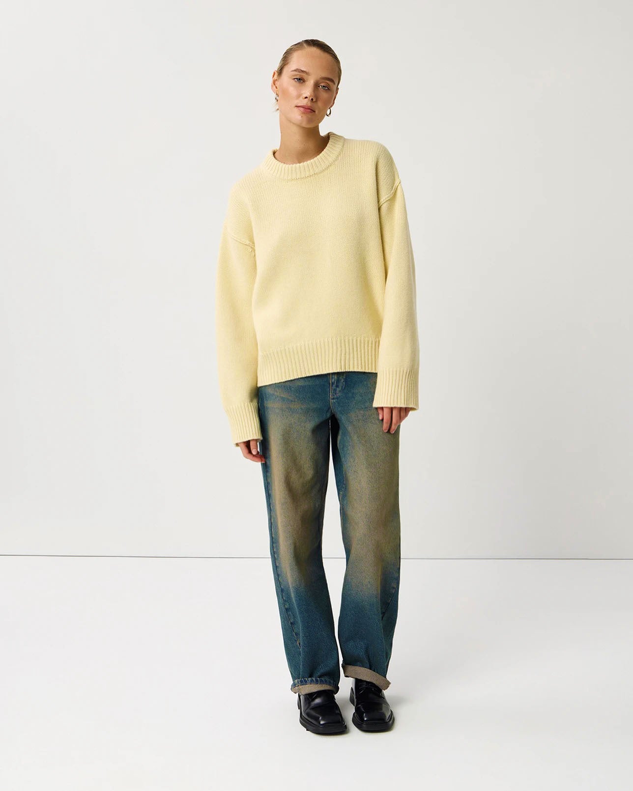 Maglione Donna Oversize Collo Rotondo Giallo Chiaro | Pullover Autunno Inverno Caldo TIAMUSE