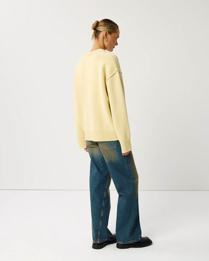 Maglione Donna Oversize Collo Rotondo Giallo Chiaro | Pullover Autunno Inverno Caldo TIAMUSE