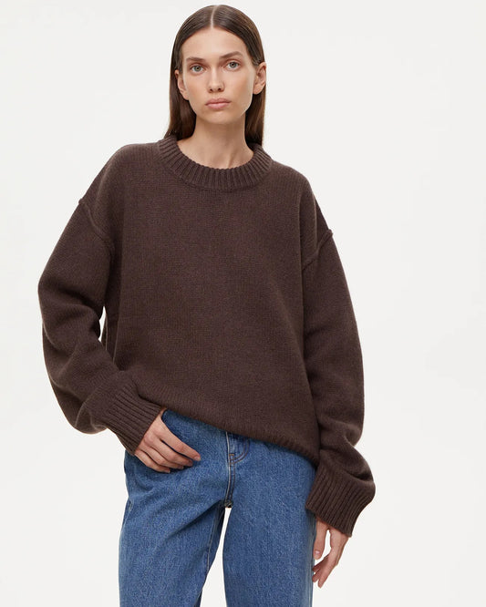 Maglione Donna Oversize Collo Rotondo Marrone | Pullover Autunno Inverno Caldo TIAMUSE
