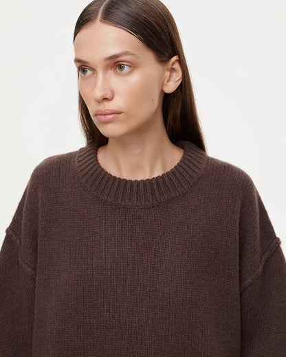 Maglione Donna Oversize Collo Rotondo Marrone | Pullover Autunno Inverno Caldo TIAMUSE