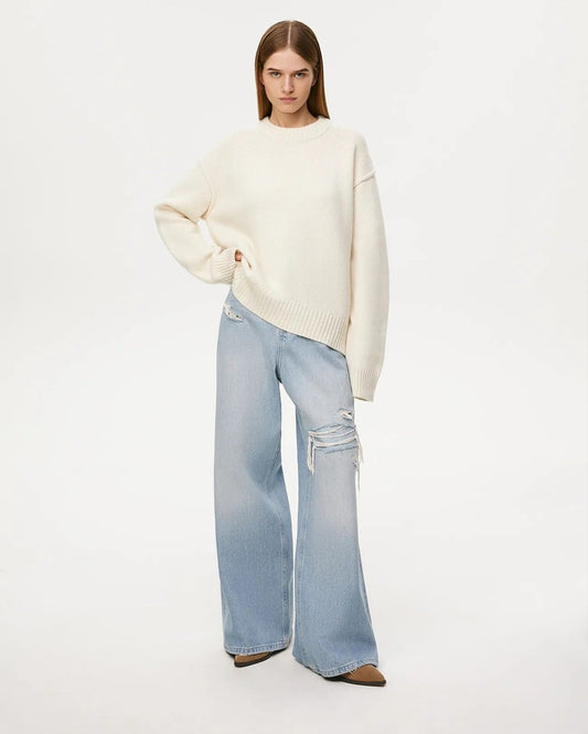 Maglione Oversize Trendy da Donna Bianco Crema | Maglieria Calda per la Moda Autunno Inverno TIAMUSE Sweater