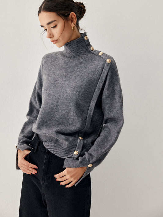 Maglione a Collo Alto Grigio con Dettagli Moderni | Moda Donna Autunno Inverno TIAMUSE Sweater