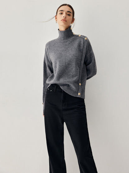 Maglione a Collo Alto Grigio con Dettagli Moderni | Moda Donna Autunno Inverno TIAMUSE Sweater