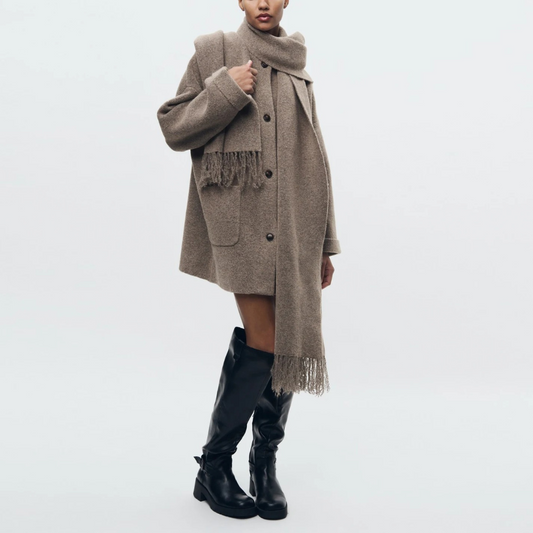 Mantella Elegante Donna con Sciarpa e Bottoni | Cardigan a Maglia Elegante 2025 TIAMUSE