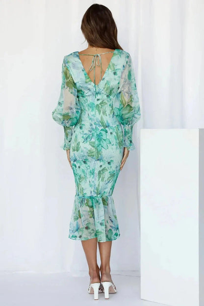 Maya Abito Midi Floreale 2025 | Vestito Elegante con Maniche Lunghe e Scollo a V per Primavera & Estate TIAMUSE Dresses
