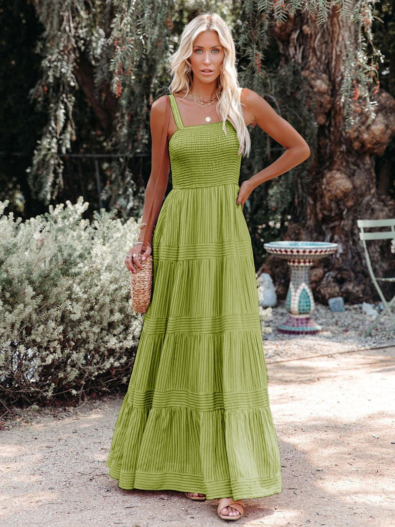 Maya – Elegante Vestito Lungo Azzurro con Righe | Design Senza Schiena per Giornate di Sole e Serate Romantiche TIAMUSE Dresses