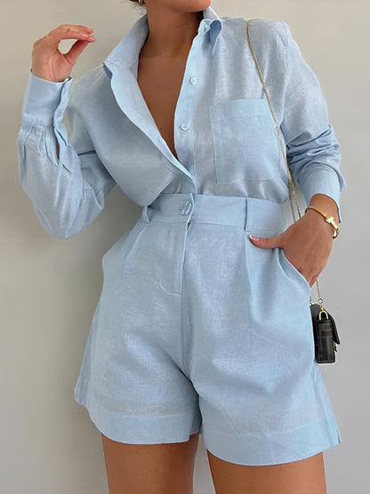 Milagros Completo Elegante con Camicia a Maniche Lunghe e Pantaloncini 2025 TIAMUSE Short Sets