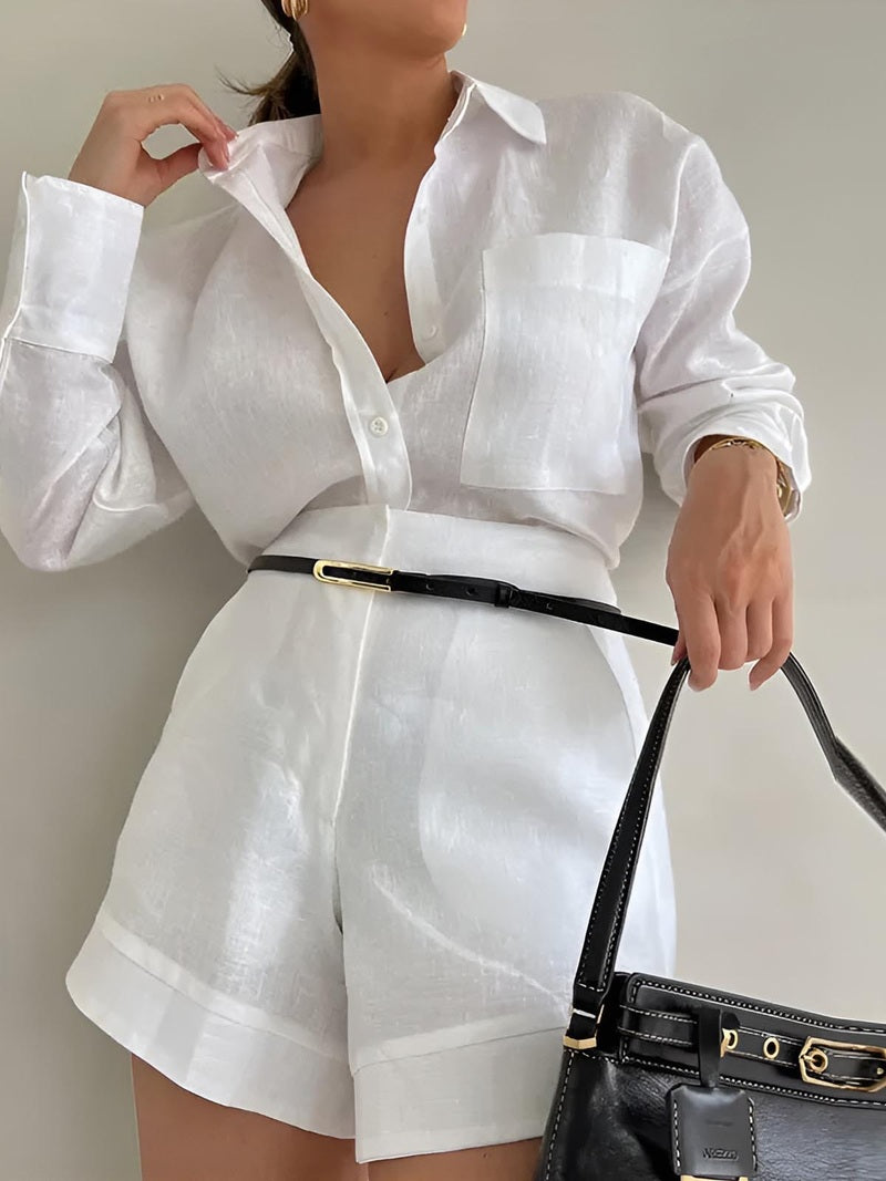 Milagros Completo Elegante con Camicia a Maniche Lunghe e Pantaloncini 2025 TIAMUSE Short Sets
