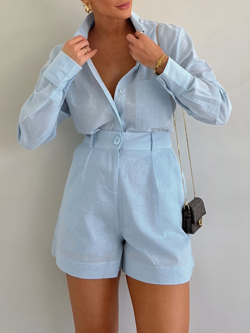 Milagros Completo Elegante con Camicia a Maniche Lunghe e Pantaloncini 2025 TIAMUSE Short Sets