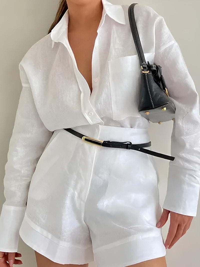 Milagros Completo Elegante con Camicia a Maniche Lunghe e Pantaloncini 2025 TIAMUSE Short Sets