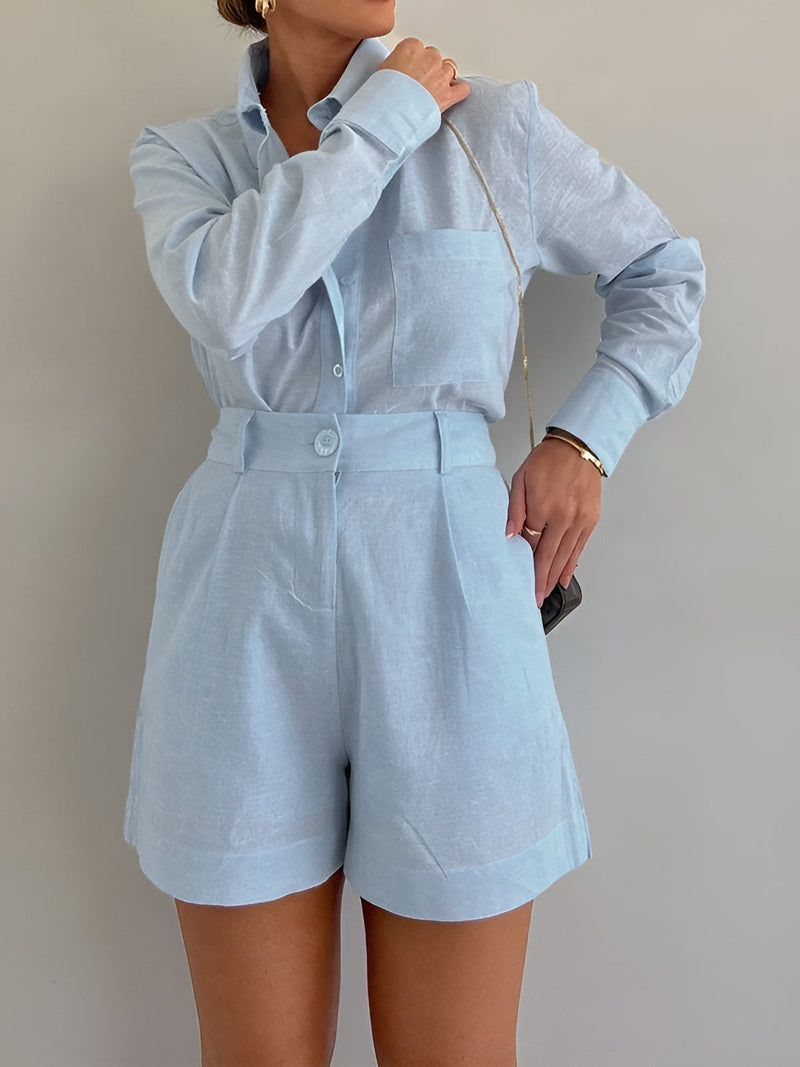 Milagros Completo Elegante con Camicia a Maniche Lunghe e Pantaloncini 2025 TIAMUSE Short Sets