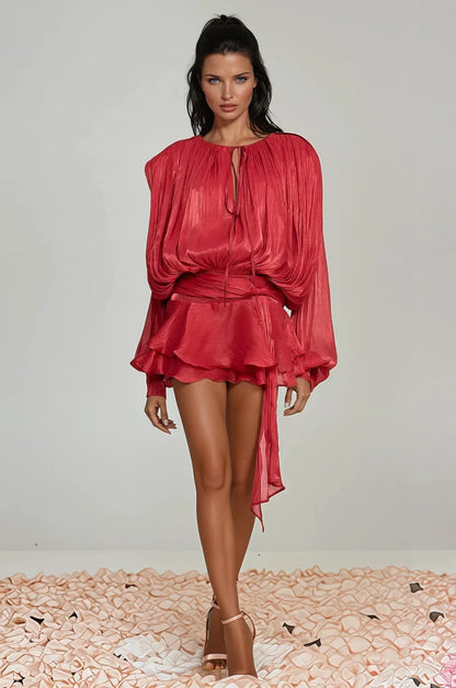 Mini abito rosso con drappeggio – Perfetto per un appuntamento o una festa 2025 TIAMUSE Abito GLAM