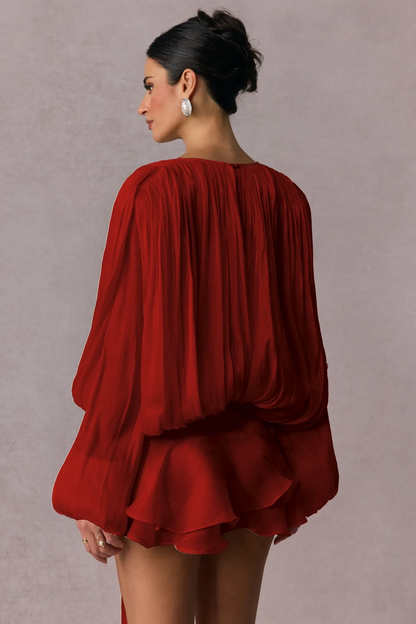 Mini abito rosso con drappeggio – Perfetto per un appuntamento o una festa 2025 TIAMUSE Abito GLAM