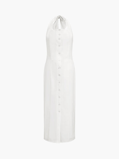 Mirala Abito Midi Bianco in Cotone-Lino con Schiena Scoperta | Look Estivo Elegante TIAMUSE Dresses