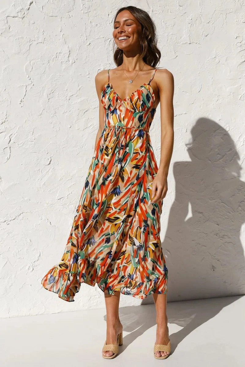 Orietta Abito Elegante 2025 | Vestito Fluttuante con Scollo a V per Eventi Estivi TIAMUSE Dress
