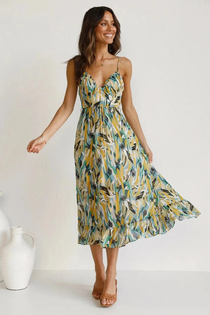 Orietta Abito Elegante 2025 | Vestito Fluttuante con Scollo a V per Eventi Estivi TIAMUSE Dress