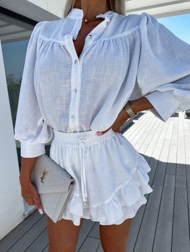 Ornella Set Due Pezzi Donna 2025 | Blusa e Shorts con Volant per l’Estate e le Giornate Calde TIAMUSE Set Due Pezzi Donna