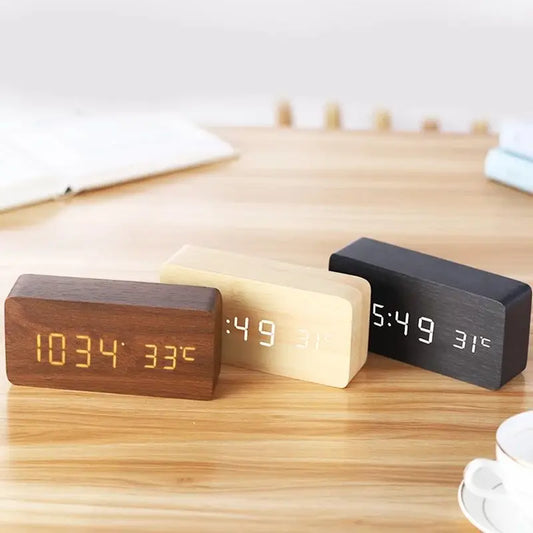 Orologio in legno digitale con display LED, funzione silenziosa e design moderno| Wooder TIAMUSE Gadgets
