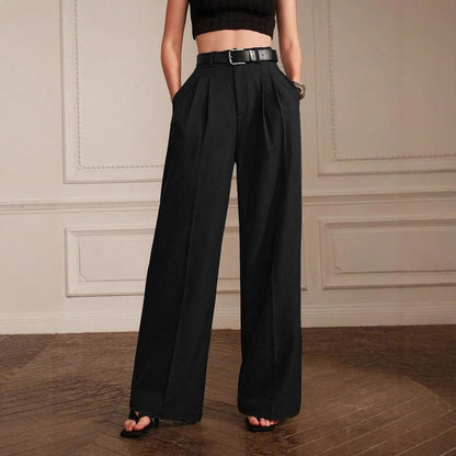 Pantaloni Donna Neri Wide-Leg | Pantaloni Dritti da Tailleur con Tasch TIAMUSE Pants