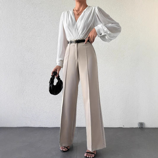 Pantaloni Donna Wide Leg in Albicocca | Vita Alta Larghi e Dritti TIAMUSE Pants