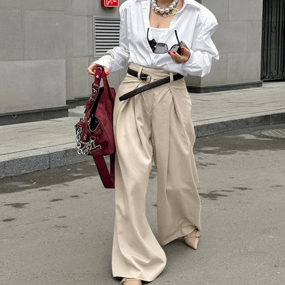 Pantaloni Donna a Vita Alta Wide-Leg | Colore Beige, per Ufficio e Look Quotidiani TIAMUSE Pants