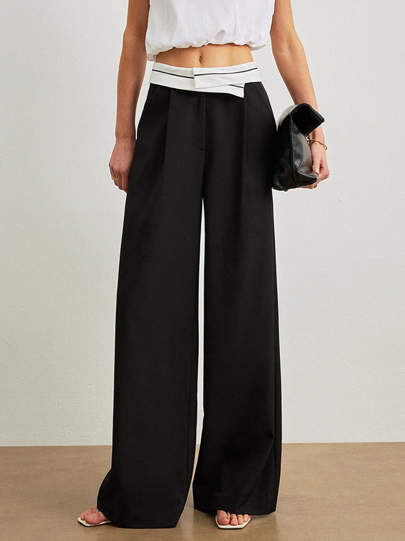 Pantaloni Donna a Vita Media con Tasche Eleganti e Vita a Contrasto TIAMUSE Pantaloni