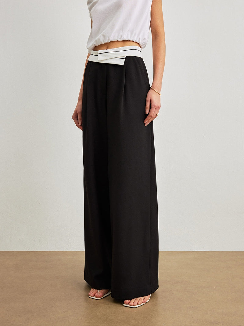 Pantaloni Donna a Vita Media con Tasche Eleganti e Vita a Contrasto TIAMUSE Pantaloni