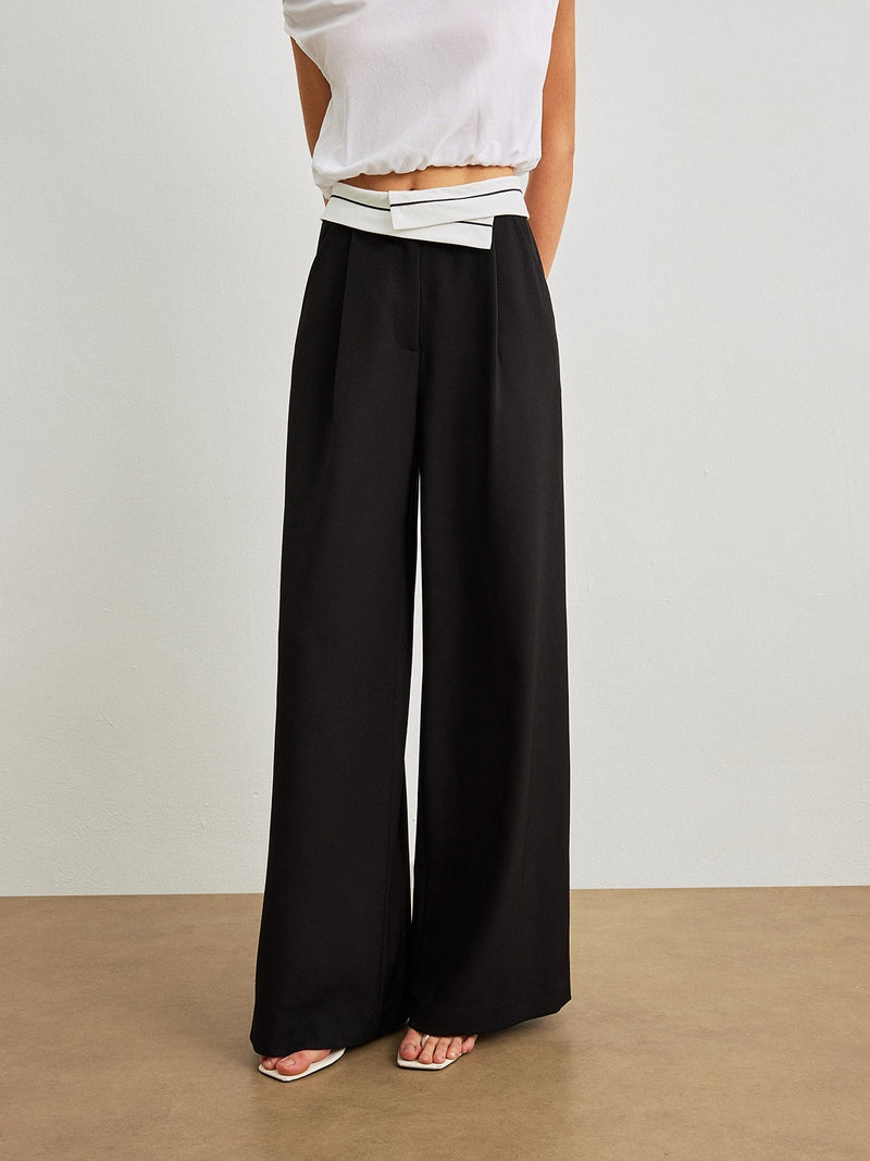Pantaloni Donna a Vita Media con Tasche Eleganti e Vita a Contrasto TIAMUSE Pantaloni