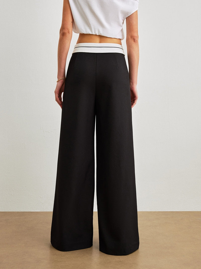 Pantaloni Donna a Vita Media con Tasche Eleganti e Vita a Contrasto TIAMUSE Pantaloni