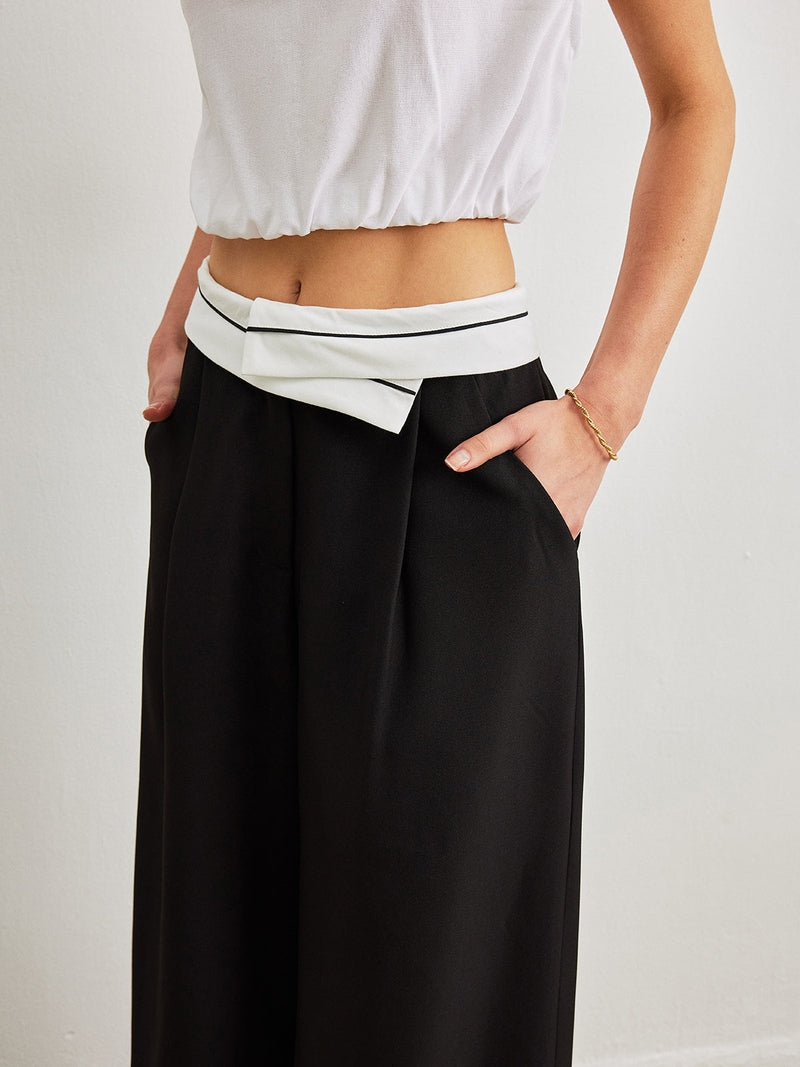 Pantaloni Donna a Vita Media con Tasche Eleganti e Vita a Contrasto TIAMUSE Pantaloni