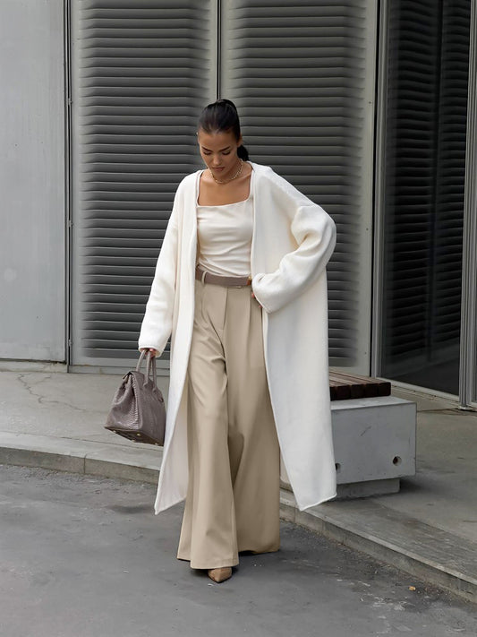 Pantaloni Donna da Tailleur Wide-Leg | Vita Alta in Beige o Grigio TIAMUSE Pants