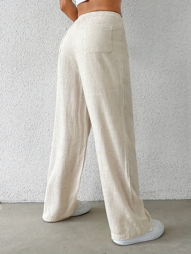 Pantaloni Donna in Lino Beige a Vita Alta con Tasche – Eleganza Estiva e Comfort TIAMUSE Pantaloni