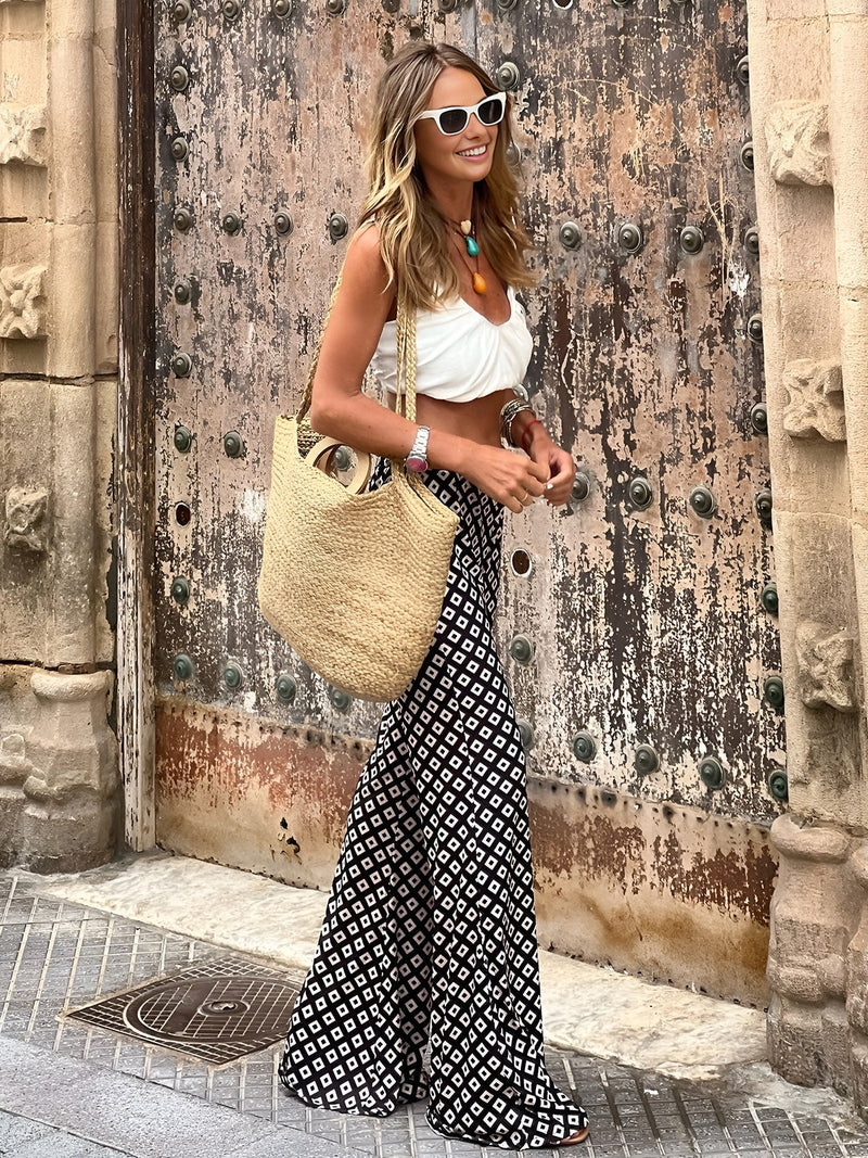 Pantaloni Flare Estivi a Stampa Geometrica | Stile Vacanza Comodo & Chic - Lupita TIAMUSE Pants Women