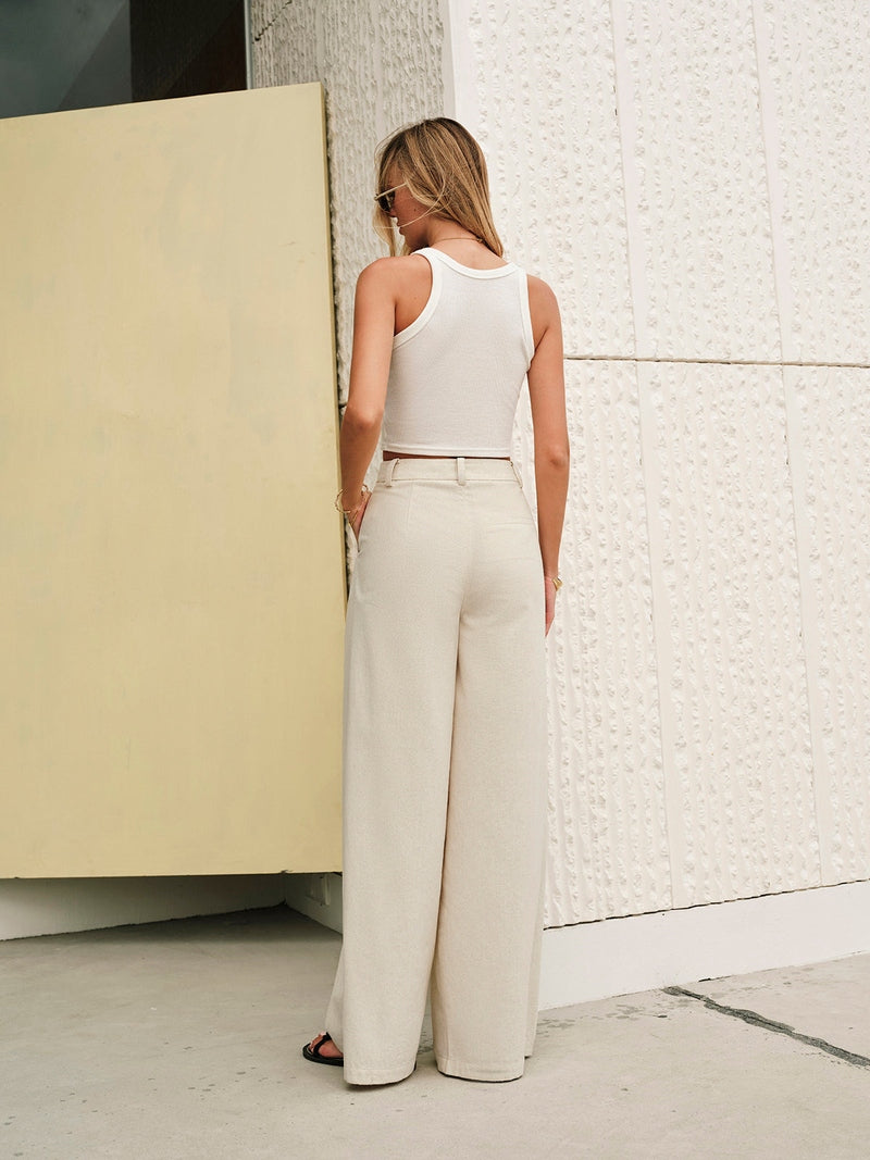 Pantaloni Leggeri Estivi a Vita Media – Tessuto Naturale in Cotone e Lino TIAMUSE Pantaloni