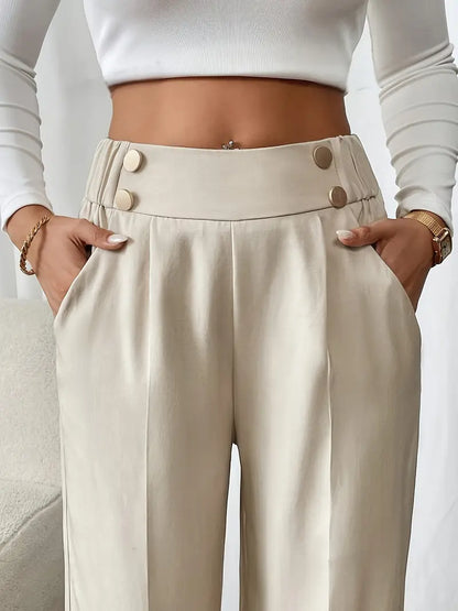 Pantaloni a Vita Alta e Gamba Larga Maya in Beige e Nero | Eleganza e Comfort TIAMUSE