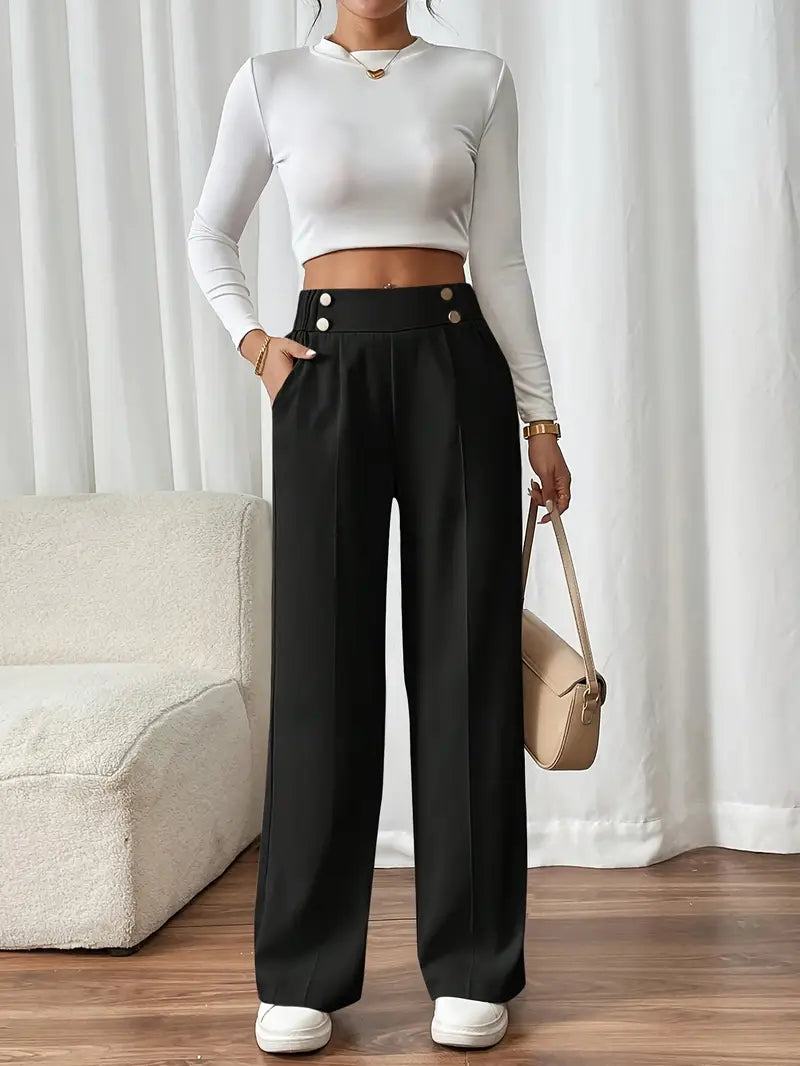 Pantaloni a Vita Alta e Gamba Larga Maya in Beige e Nero | Eleganza e Comfort TIAMUSE