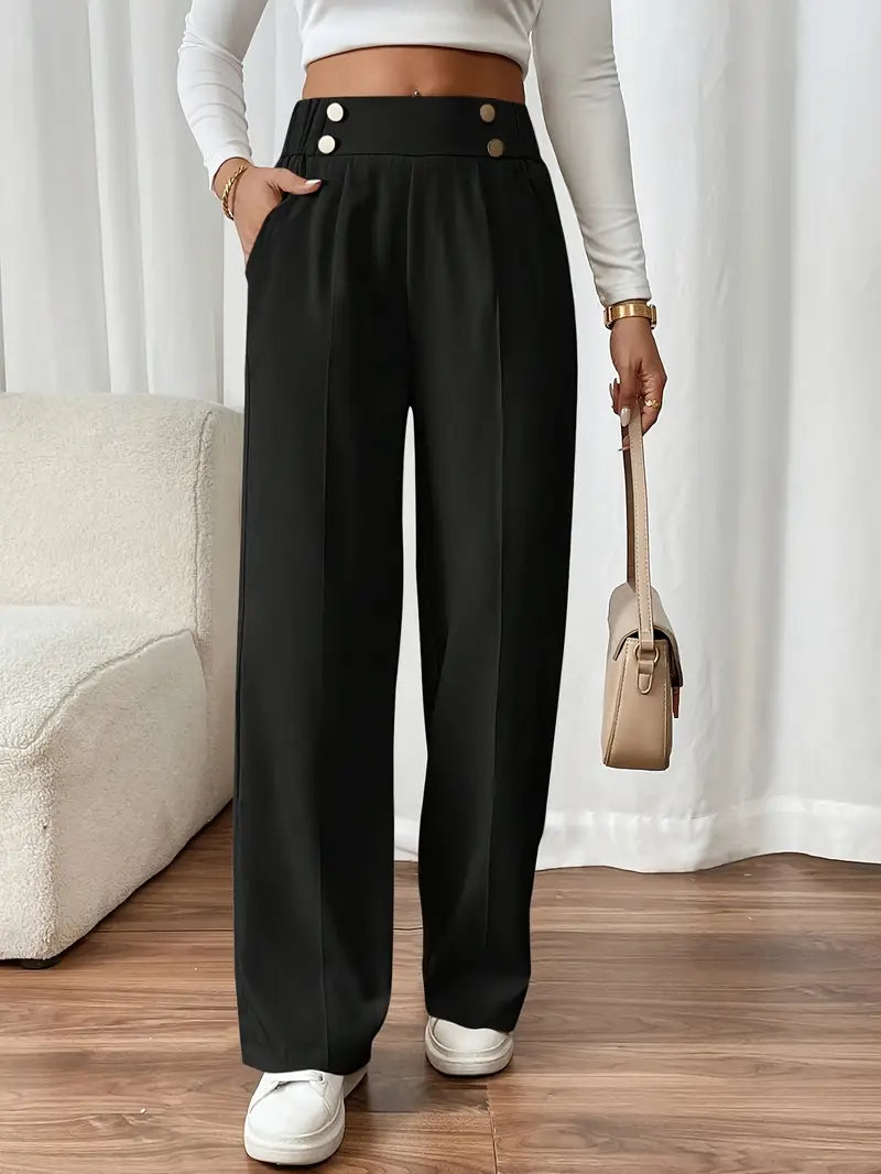 Pantaloni a Vita Alta e Gamba Larga Maya in Beige e Nero | Eleganza e Comfort TIAMUSE