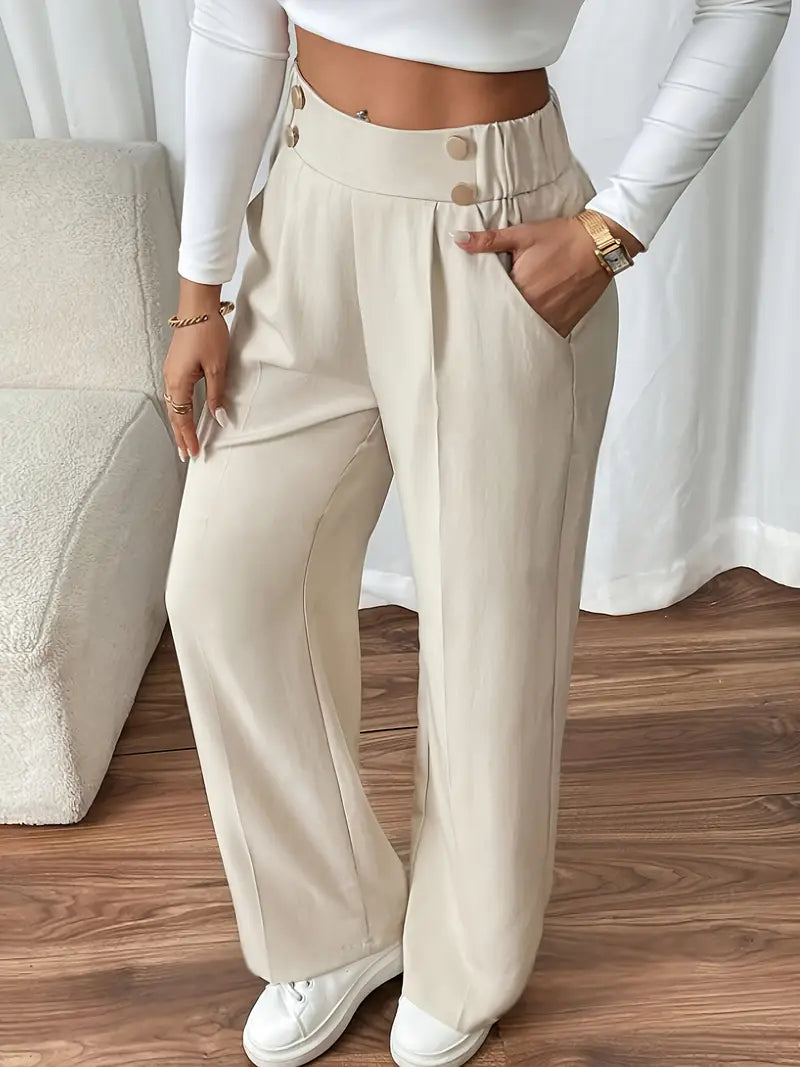 Pantaloni a Vita Alta e Gamba Larga Maya in Beige e Nero | Eleganza e Comfort TIAMUSE
