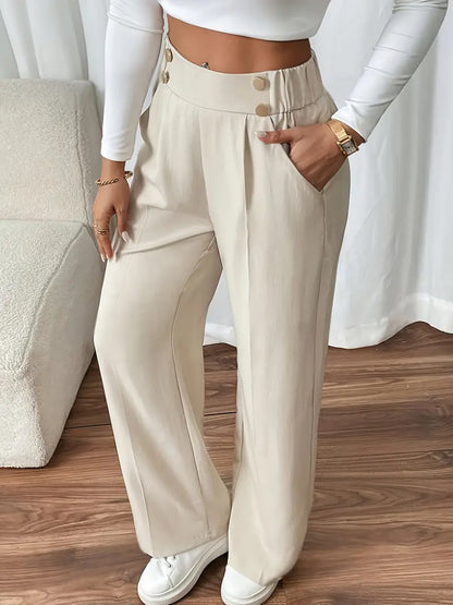 Pantaloni a Vita Alta e Gamba Larga Maya in Beige e Nero | Eleganza e Comfort TIAMUSE