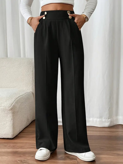 Pantaloni a Vita Alta e Gamba Larga Maya in Beige e Nero | Eleganza e Comfort TIAMUSE