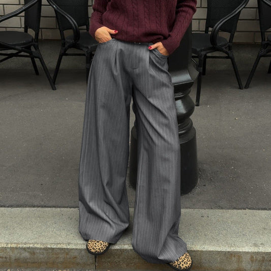 Pantaloni da Tailleur Donna a Gamba Larga | Gessati per Ufficio e Quotidiano TIAMUSE Pants