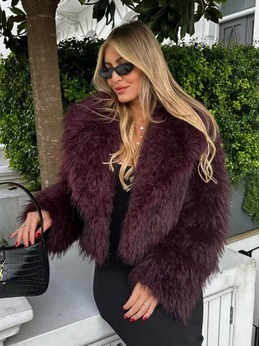 Pelliccia Ecologica Corta da Donna | Cappotto Bordeaux TIAMUSE Outwear