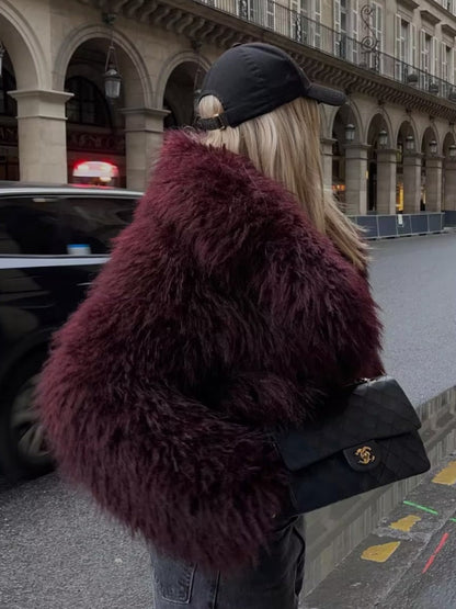 Pelliccia Ecologica Corta da Donna | Cappotto Bordeaux TIAMUSE Outwear