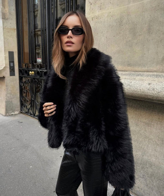 Pelliccia Ecologica Nera da Donna | Cappotto Invernale Morbido e Caldo TIAMUSE Outwear