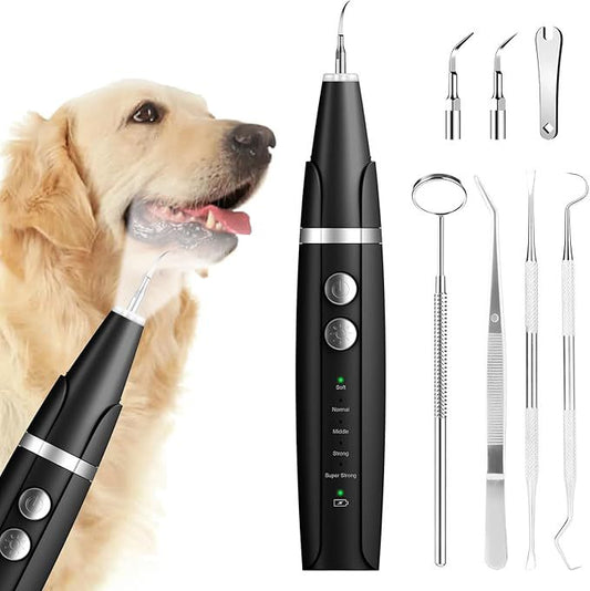 Pulitore Dentale Ultrasonico Ricaricabile per Animali - Set di Igiene Dentale con Luce LED per Cani e Gatti TIAMUSE Pet Brush
